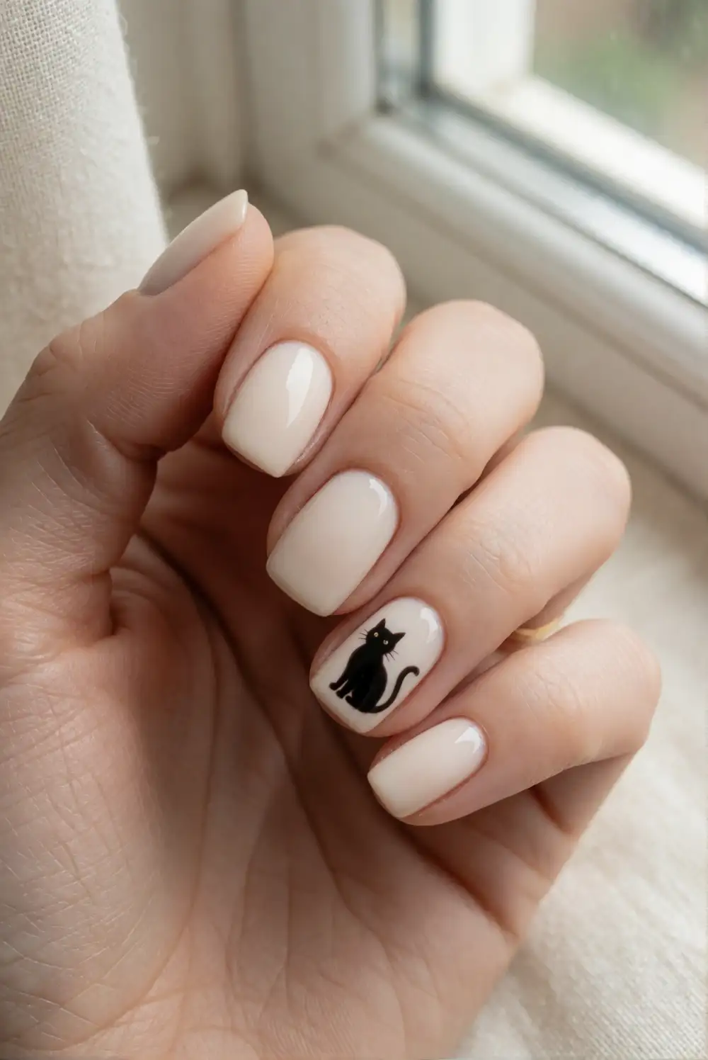 Minimal Black Cat Accent Nails