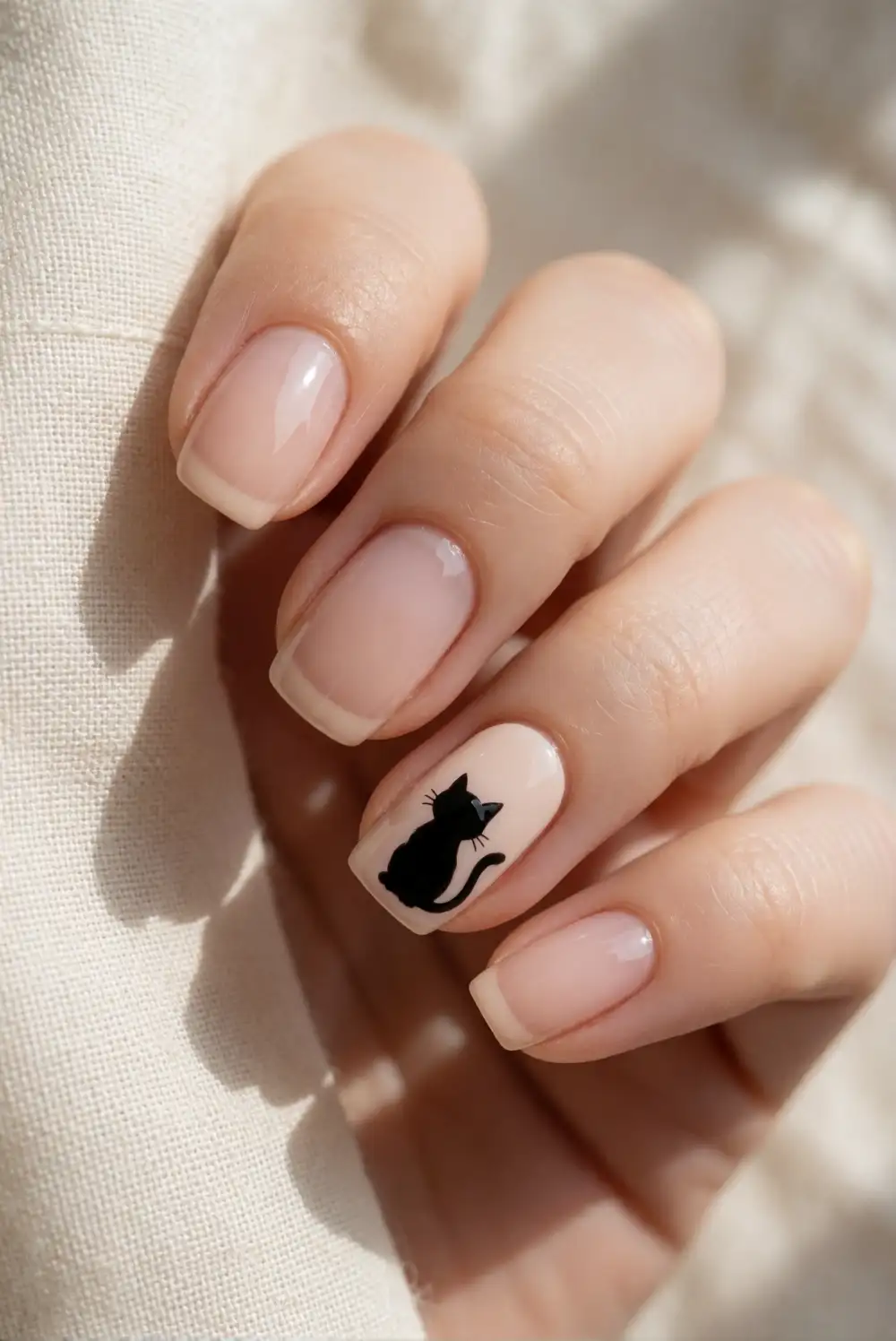 Minimal Black Cat Accent Nails