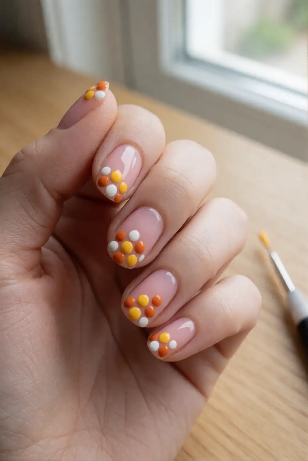 Minimal Candy Corn Dot Nails