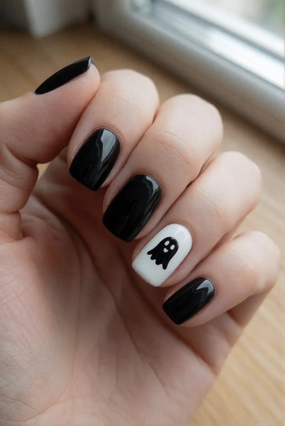 Minimal White Ghost Accent Nails
