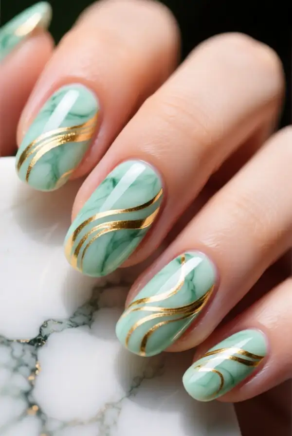Mint and Gold Marble Effect