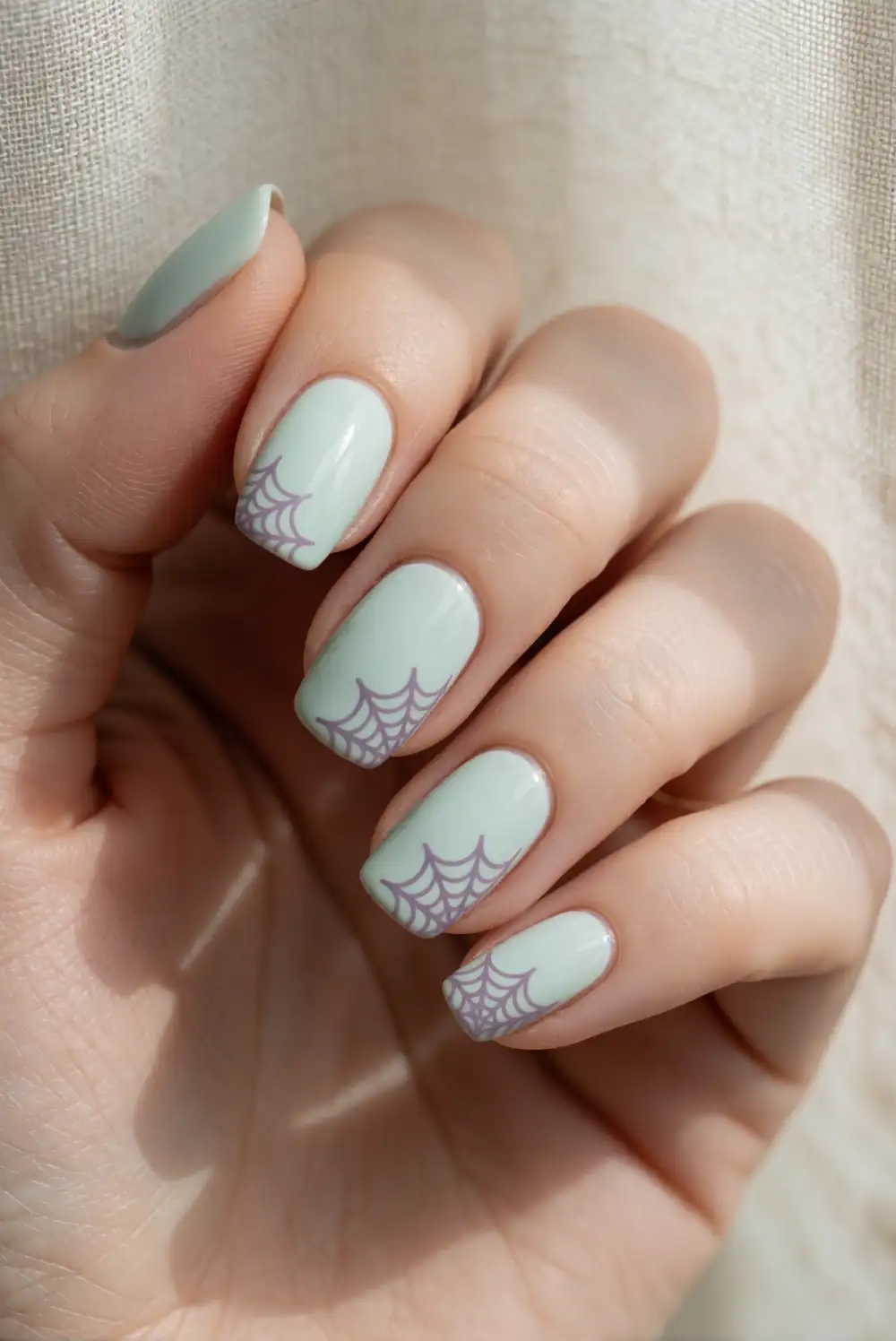 Mint Green Spiderweb Corner Nails
