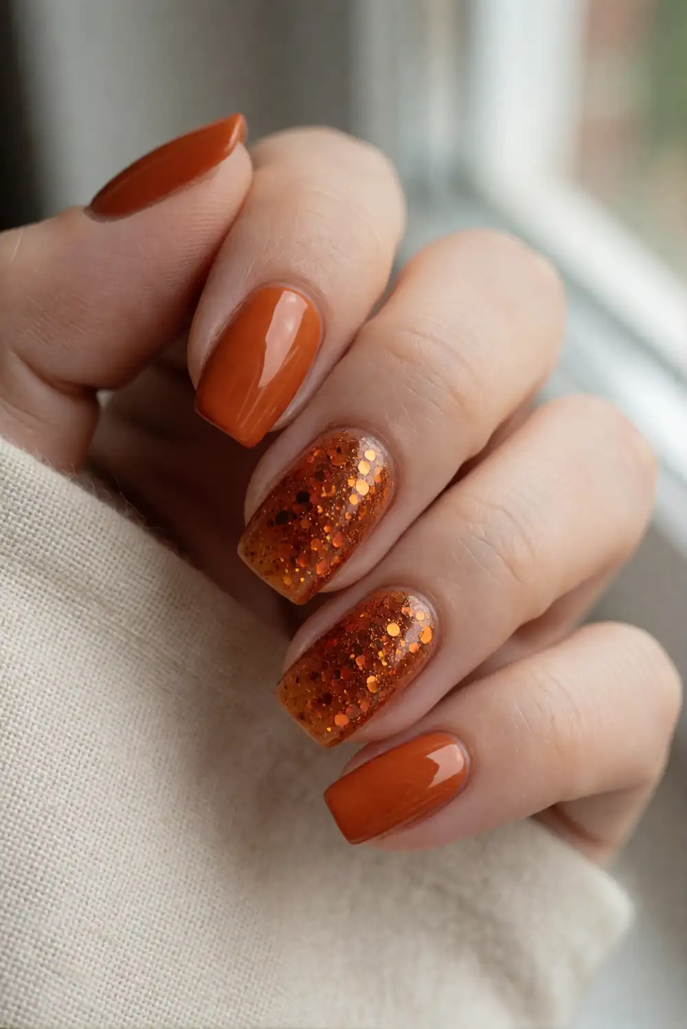 Molten Pumpkin Glitter Accent Nails