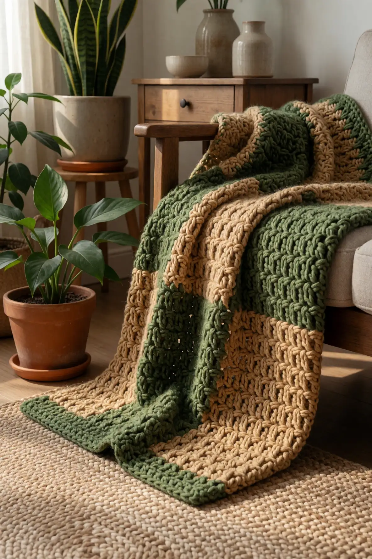 Moss Green with Honey Beige