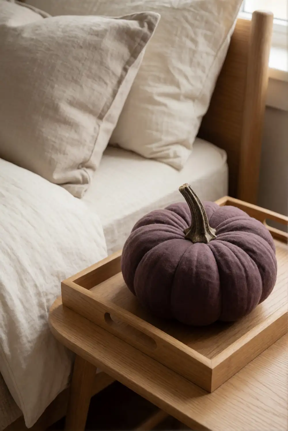 Muted Plum and Cream Bedroom Styling