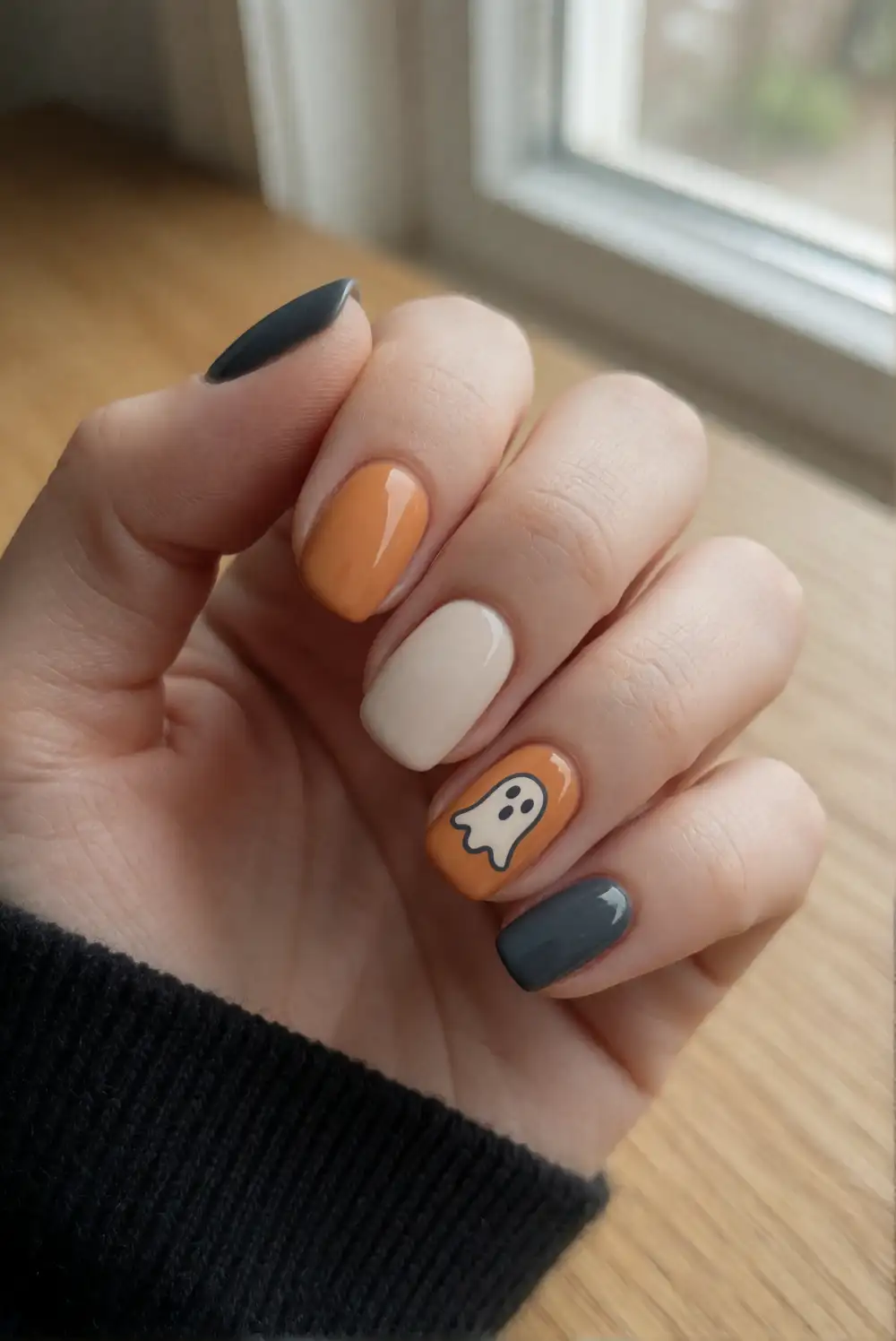 Muted Pumpkin Ghost Nails