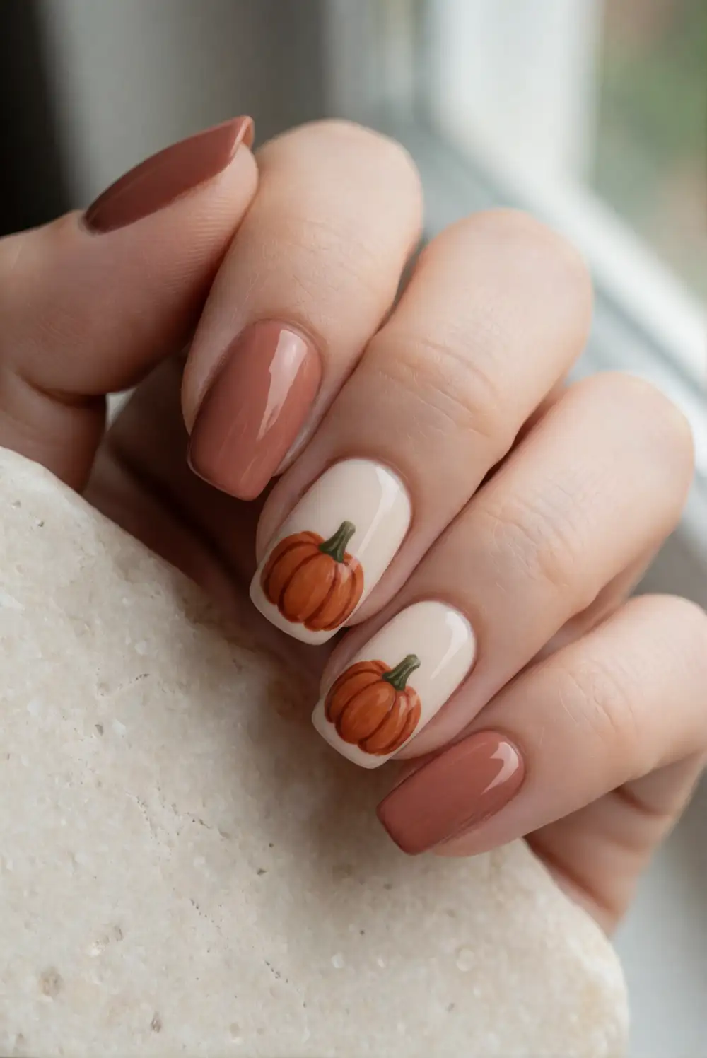 Muted Terracotta Pumpkin Nails