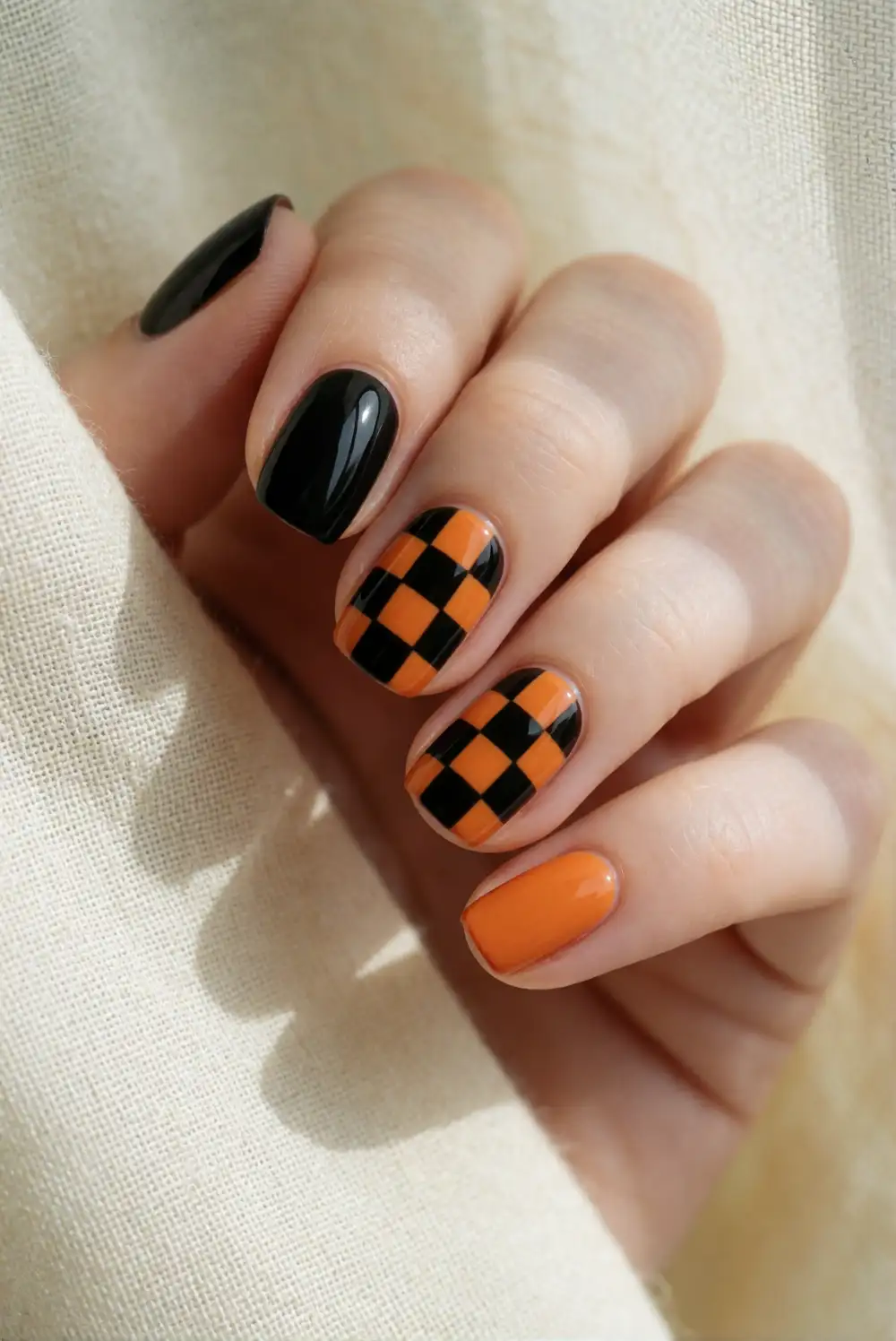 Negative-Space Checkerboard Nails