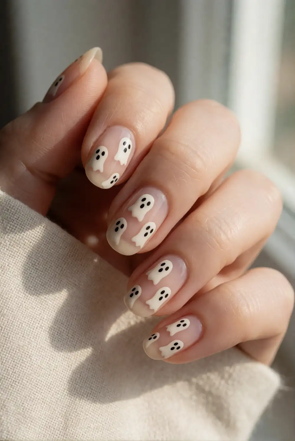 Negative Space Ghost Face Nail Art