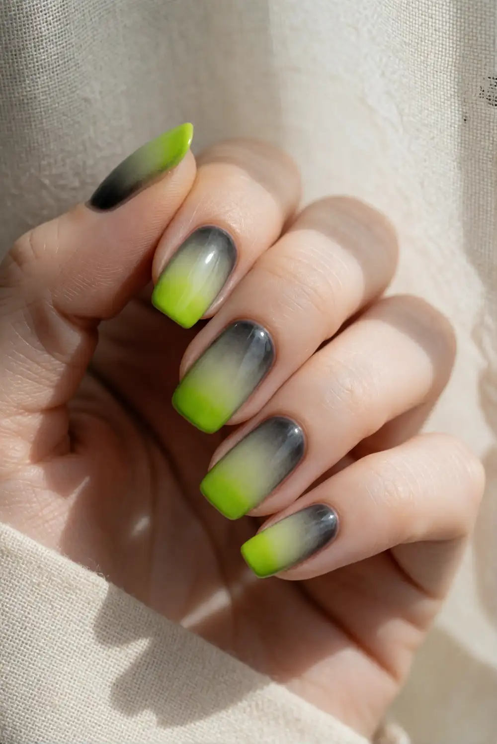 Neon Green Ombre Glow Nails