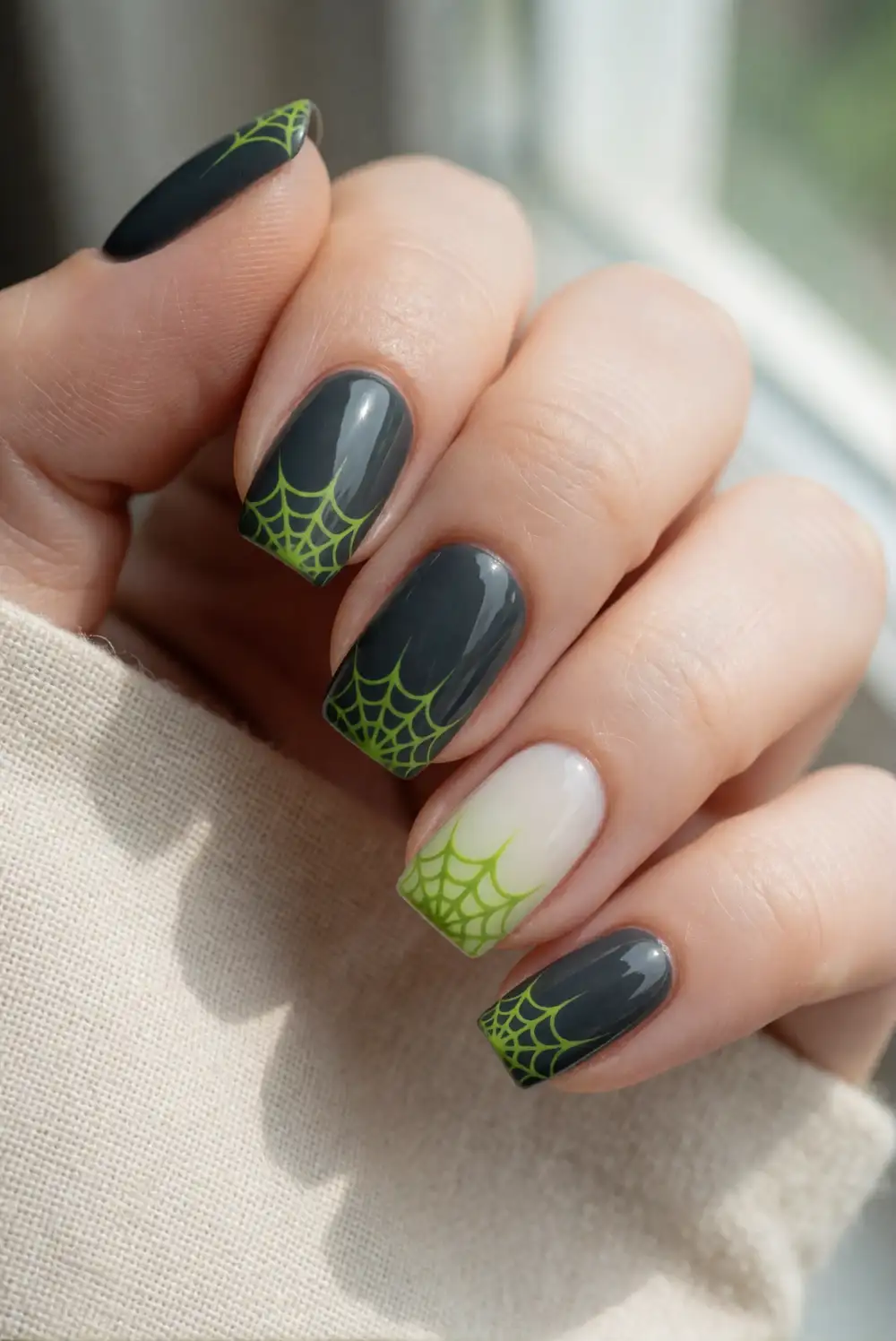Neon Spiderweb Corner Nails