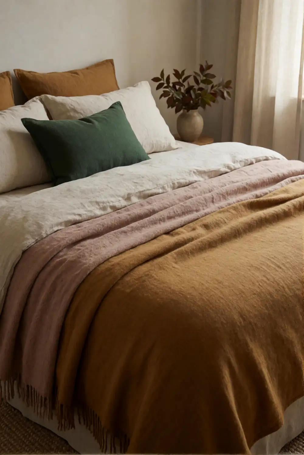 Ochre, Dusty Rose, and Forest Green Bedroom Layers