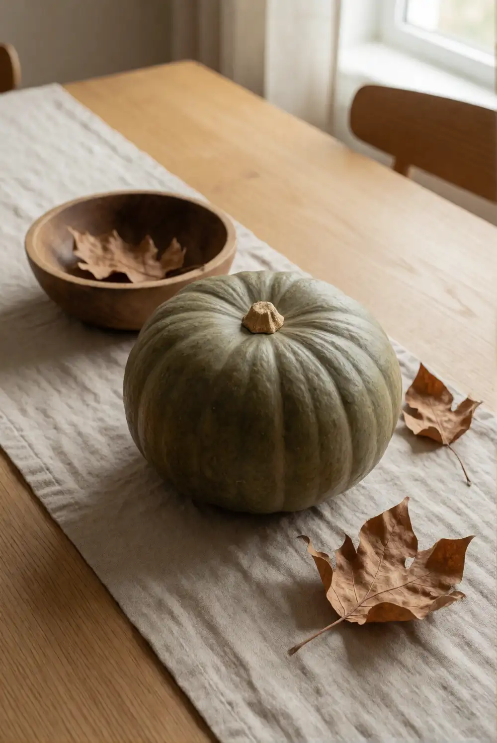 Olive Green and Natural Linen Dining Corner