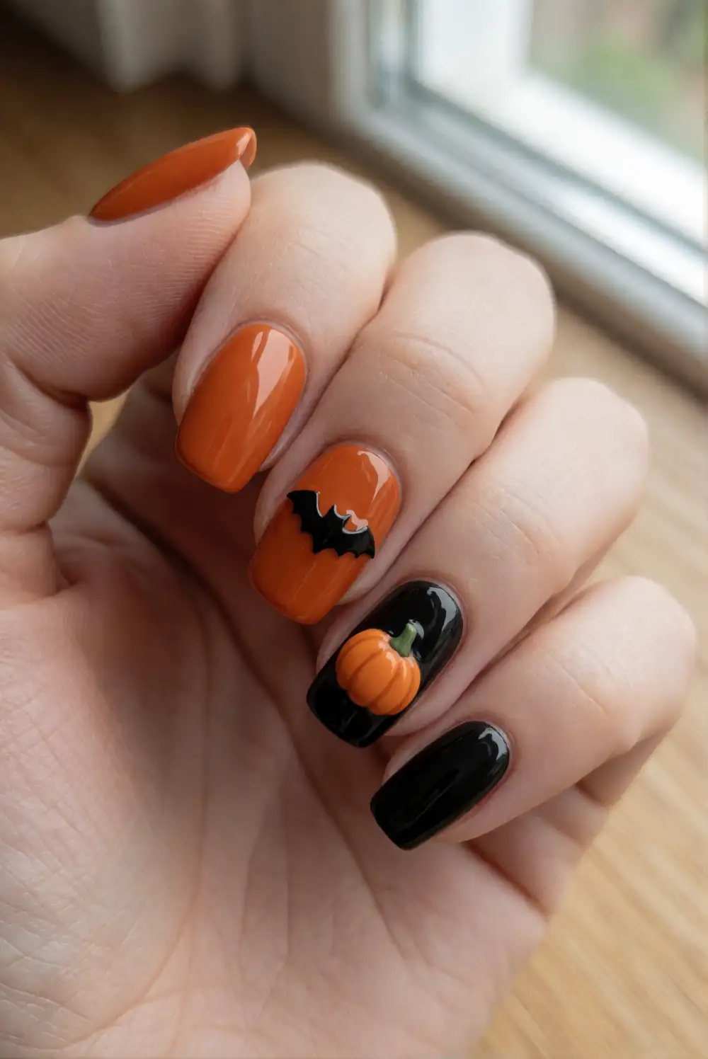 Orange And Black Pumpkin Bat Nails