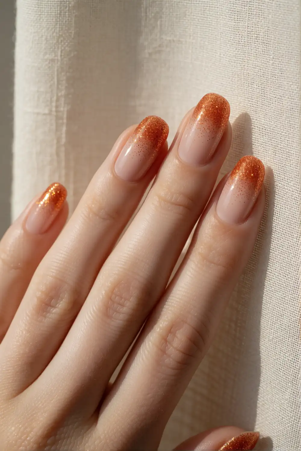 Orange Glitter Gradient Tips