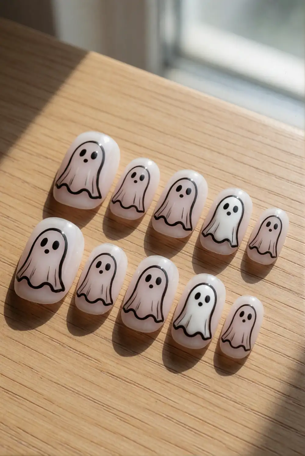 Outlined Ghost Face Nails