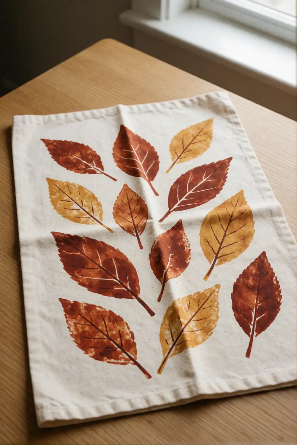 Painted Leaf Print Tea Towels
