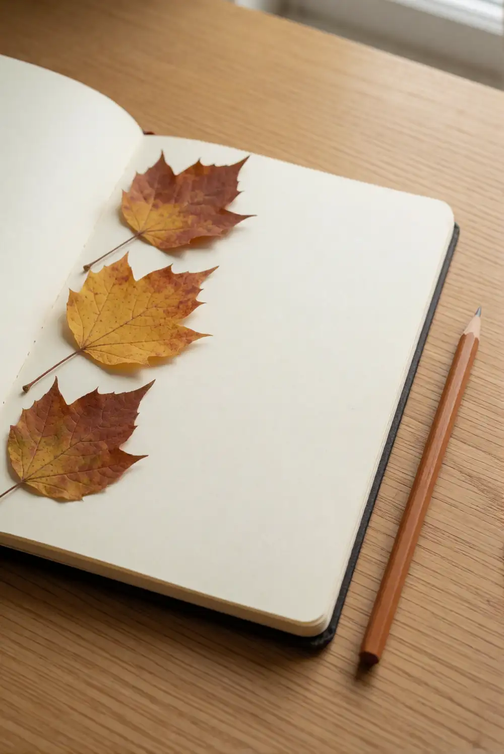Pair Pressed Leaves with a Blank Sketchbook
