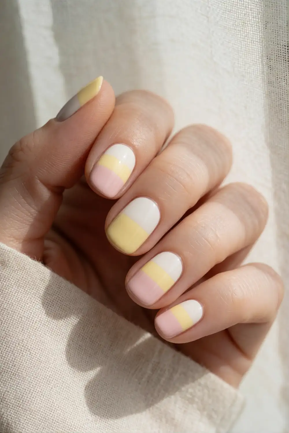 Pastel Candy Corn Color-Block Nails