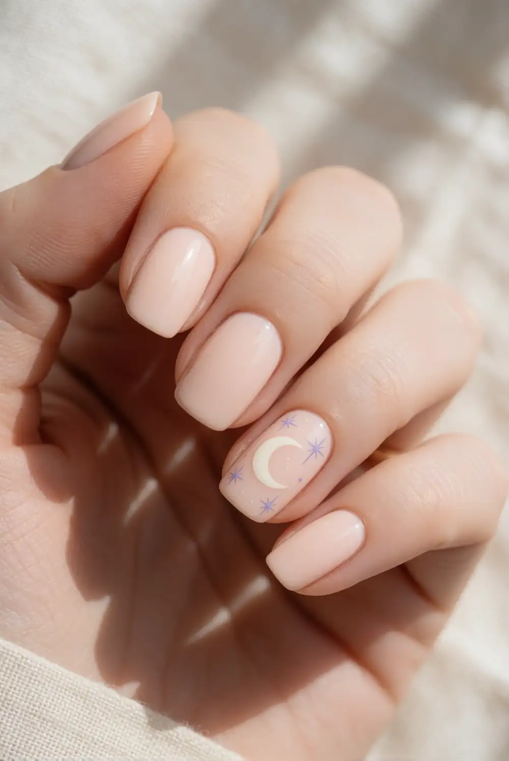Peach Moon and Star Accent Nails