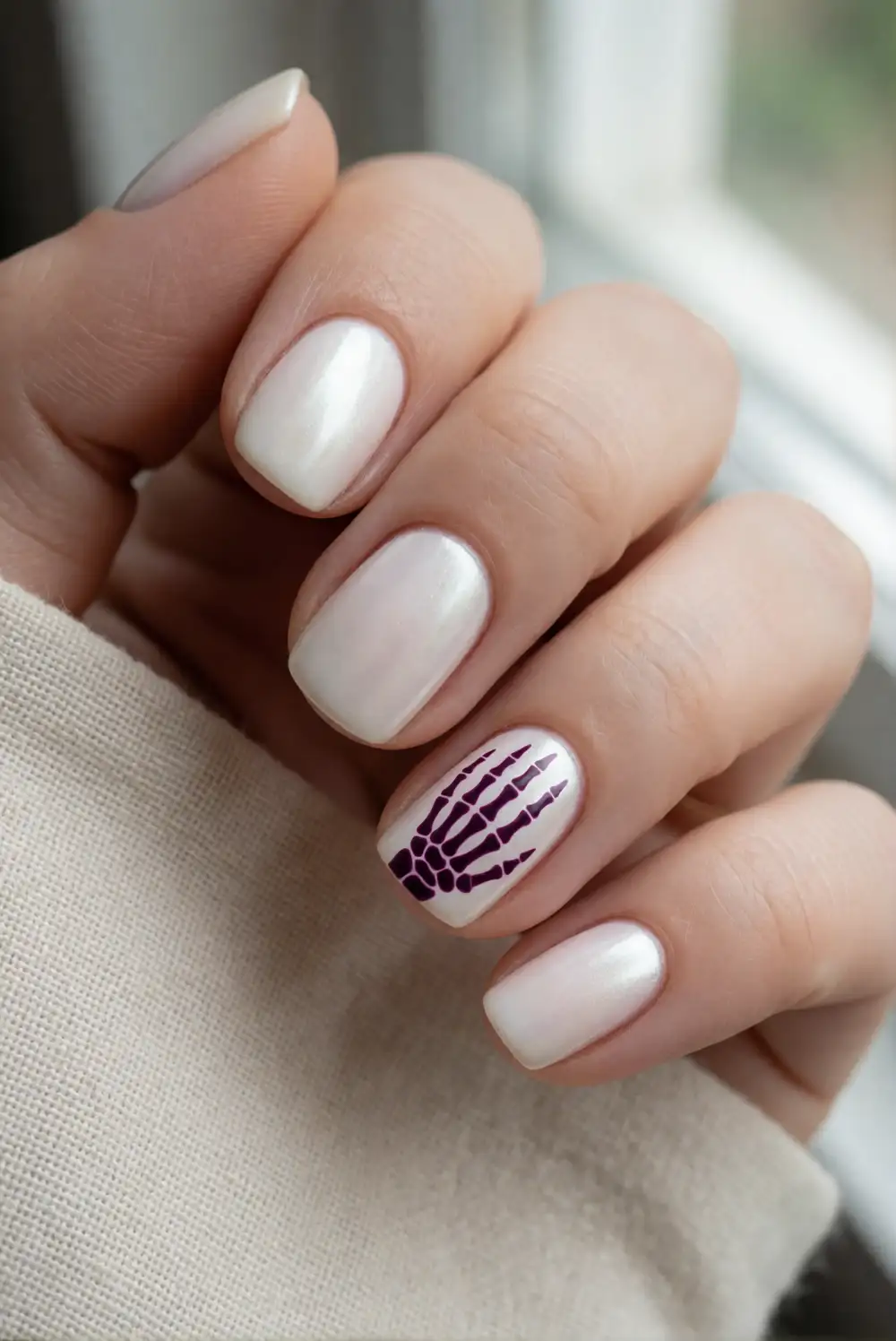 Pearl White Skeleton Hand Nails