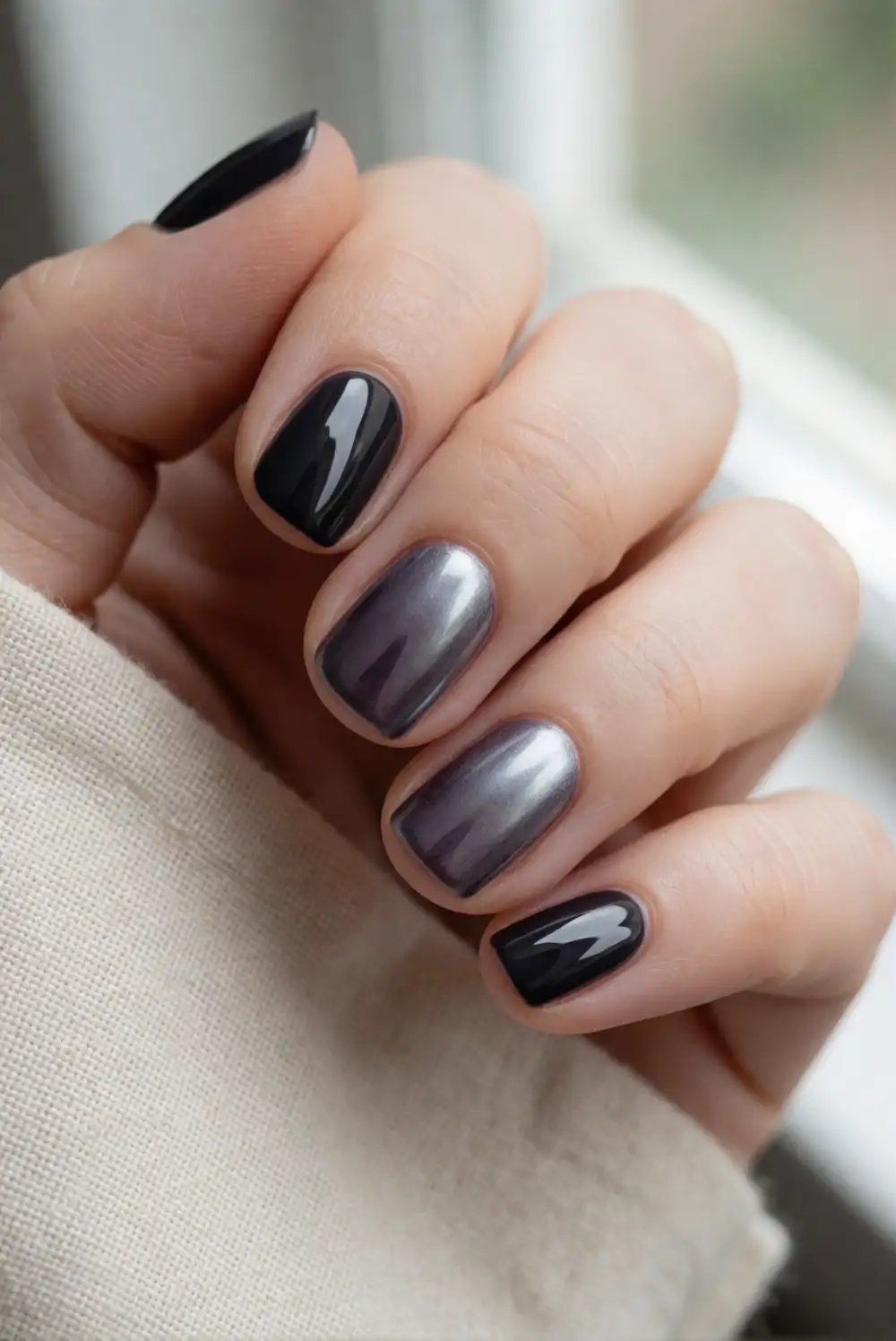 Pewter Chrome Accent Nails
