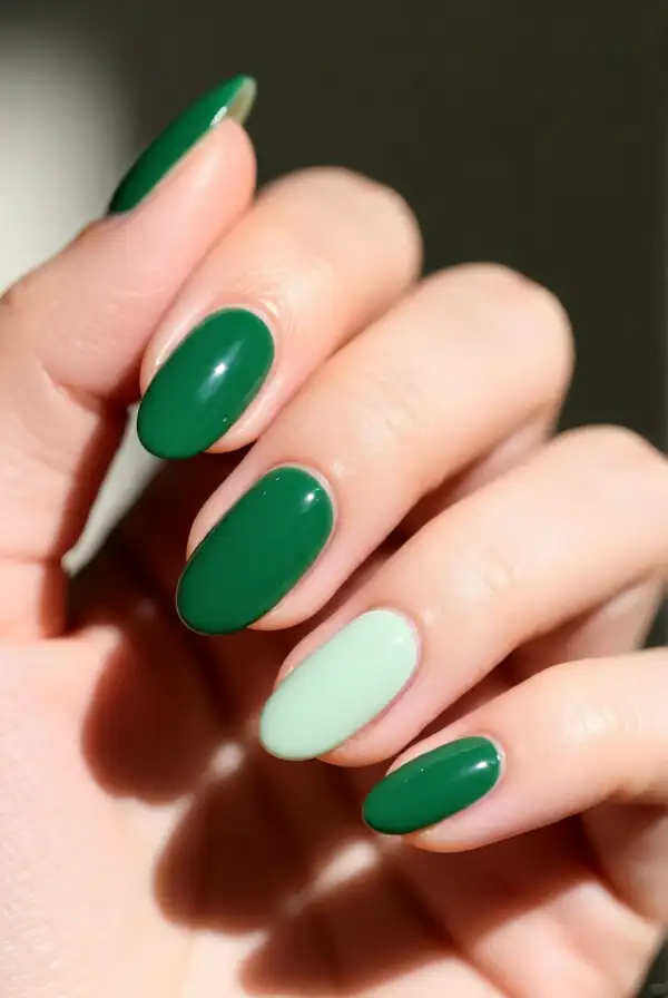 Pine Green Accent Nails