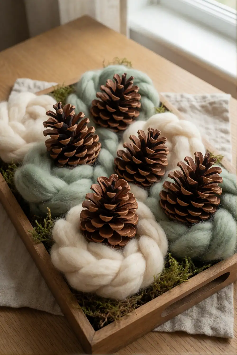 Pinecone and Wool Tabletop Centerpiece