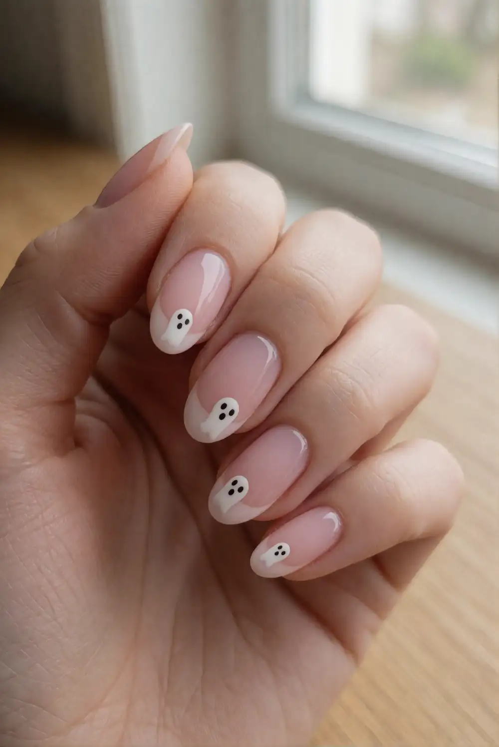 Pink French Tips with Tiny Ghosts
