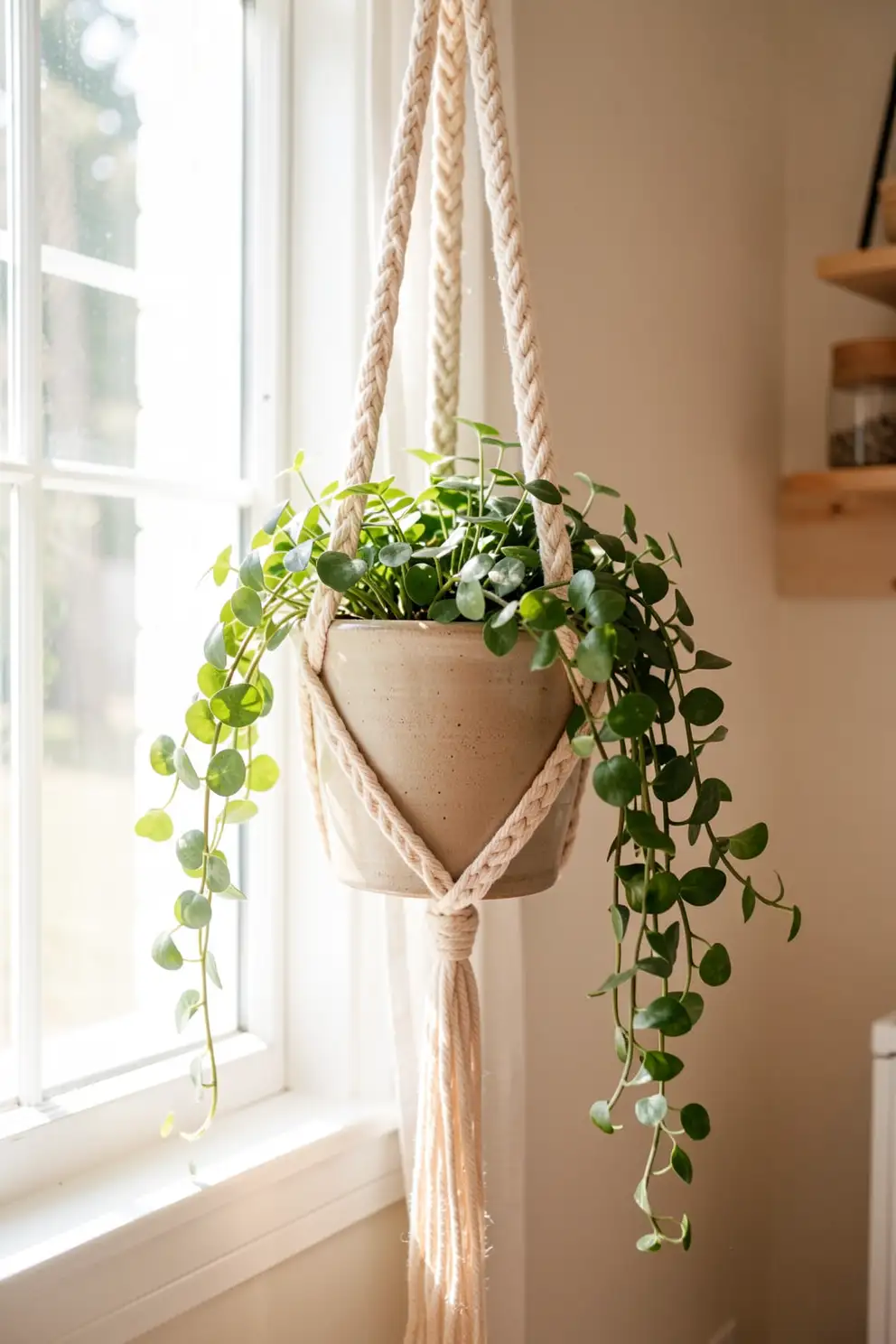 Plant Hanger With Braided Cord Accents