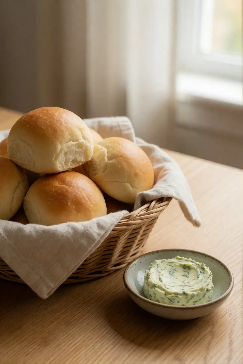 Present Warm Herb Butter Rolls in a Linen-Lined Basket