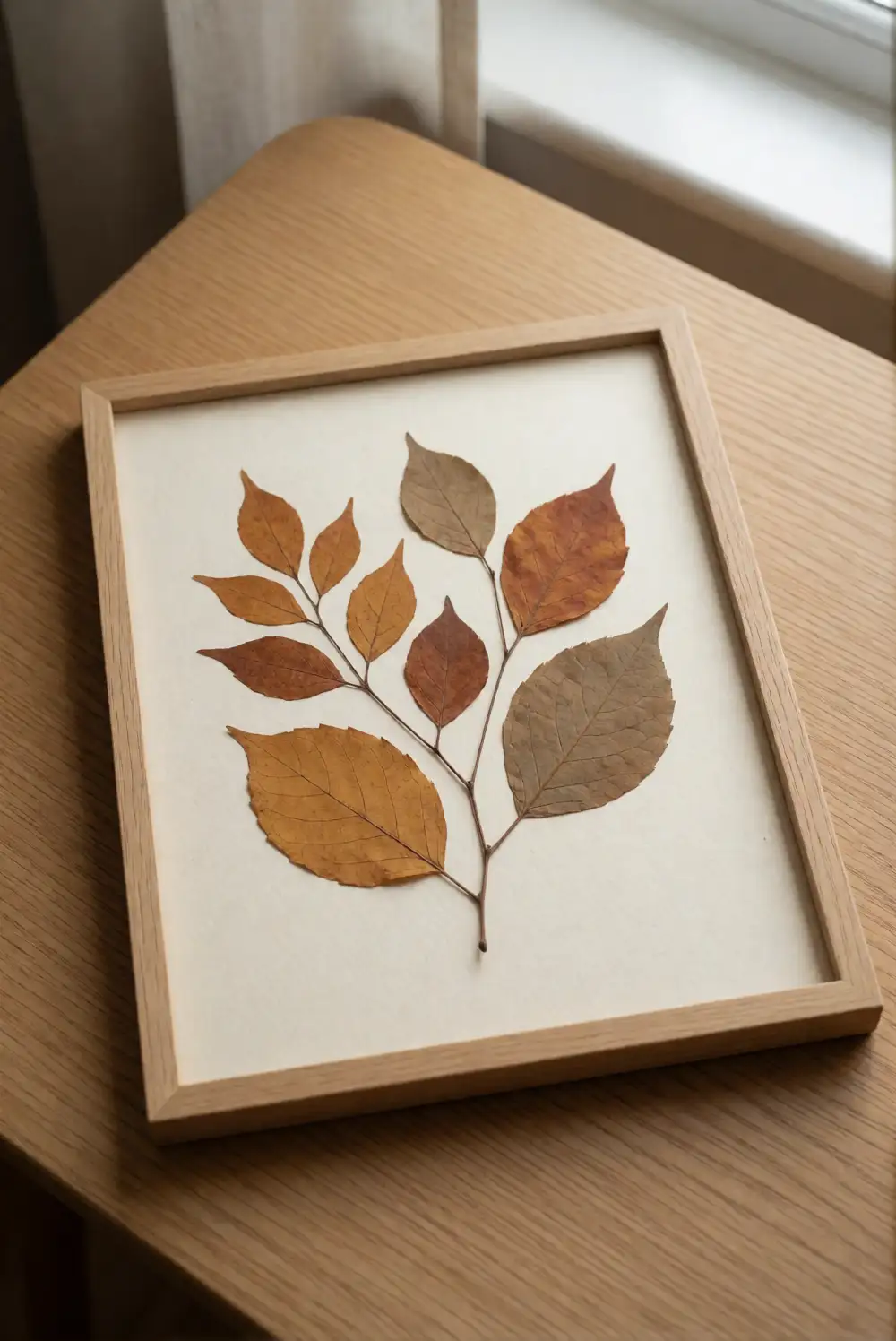 Pressed Leaf Art in a Simple Wooden Frame