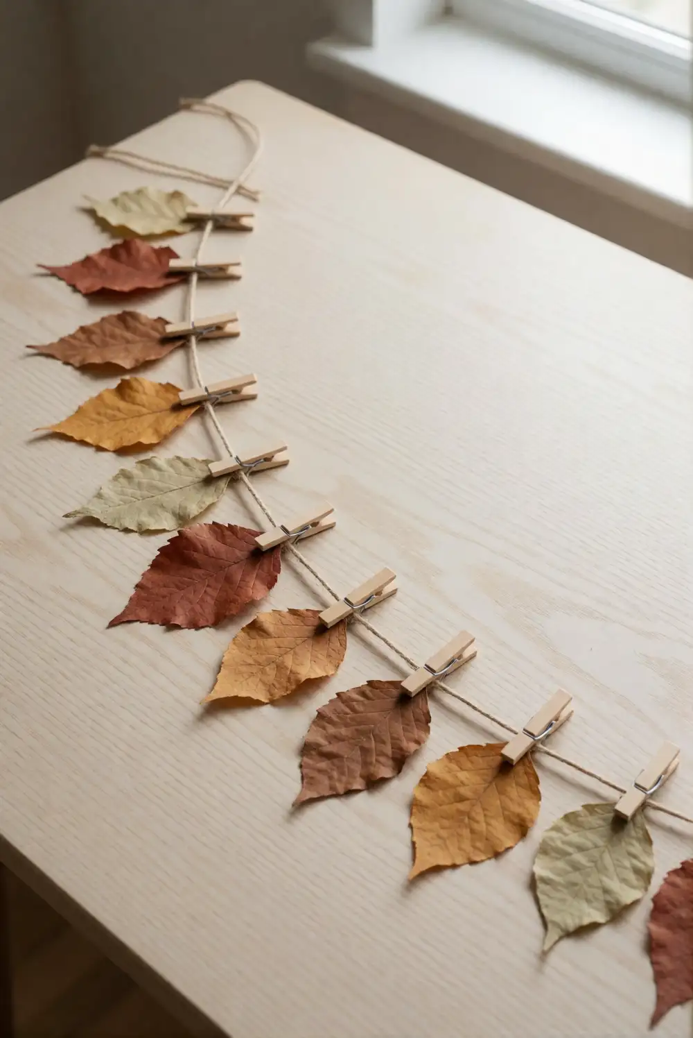 Pressed Leaf Garland in Warm Autumn Colors