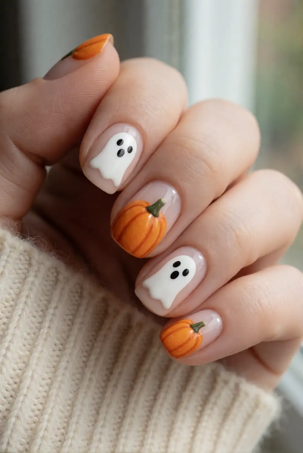 Pumpkin and Ghost Alternating Manicure