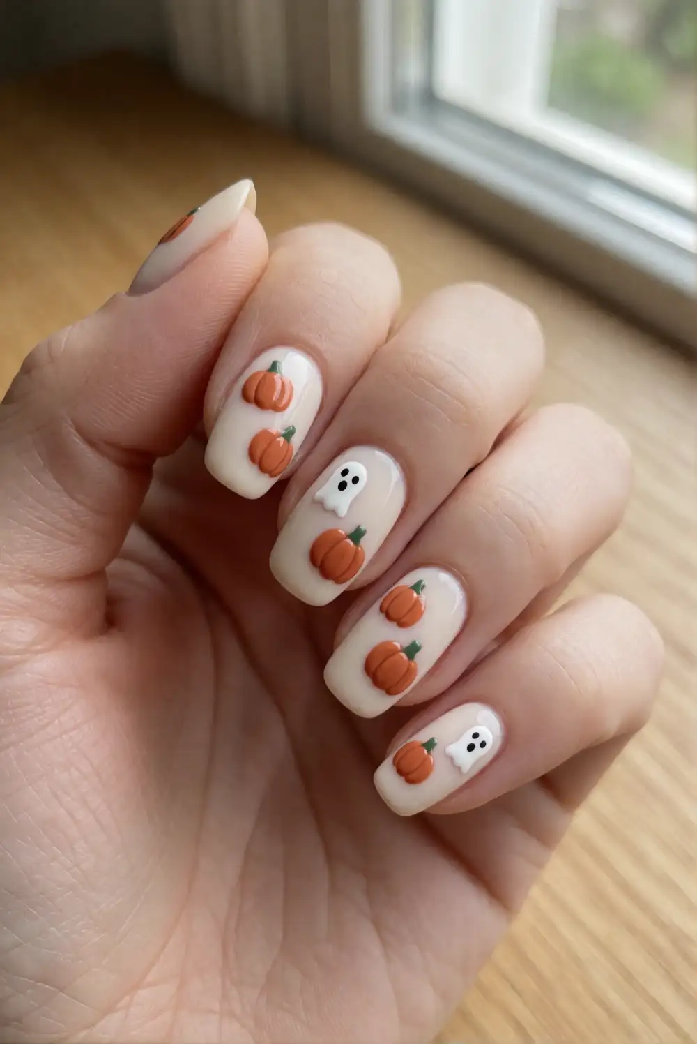 Pumpkin And Ghost Nail Art