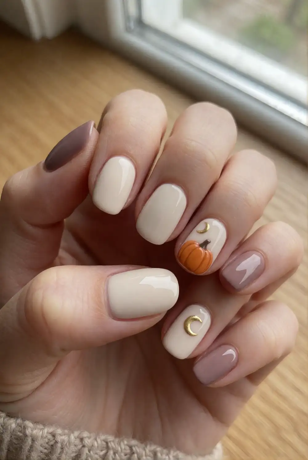 Pumpkin And Moon Mix And Match Nails