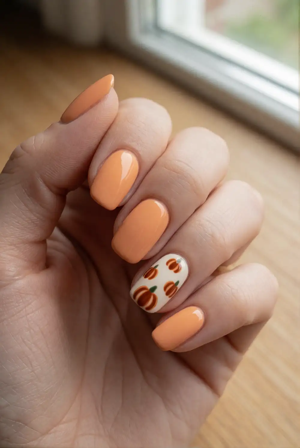 Pumpkin Dot Accent Nails