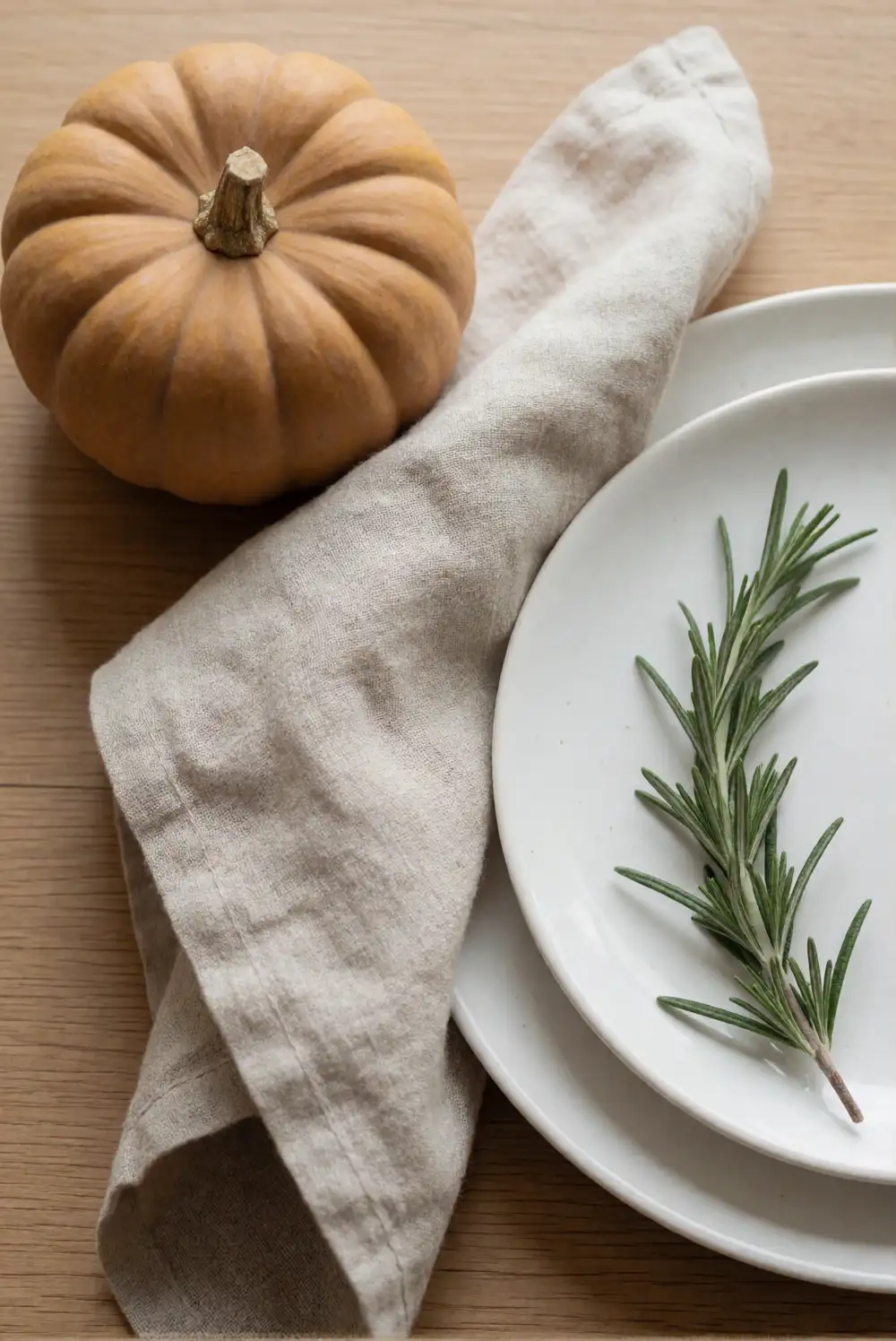 Pumpkin Place Settings with Natural Linens