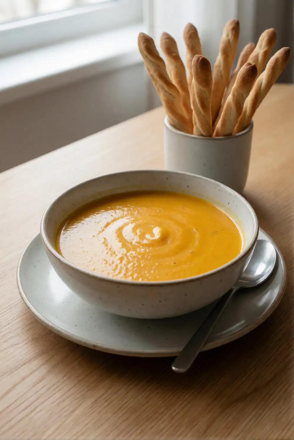 Pumpkin Soup with Breadsticks