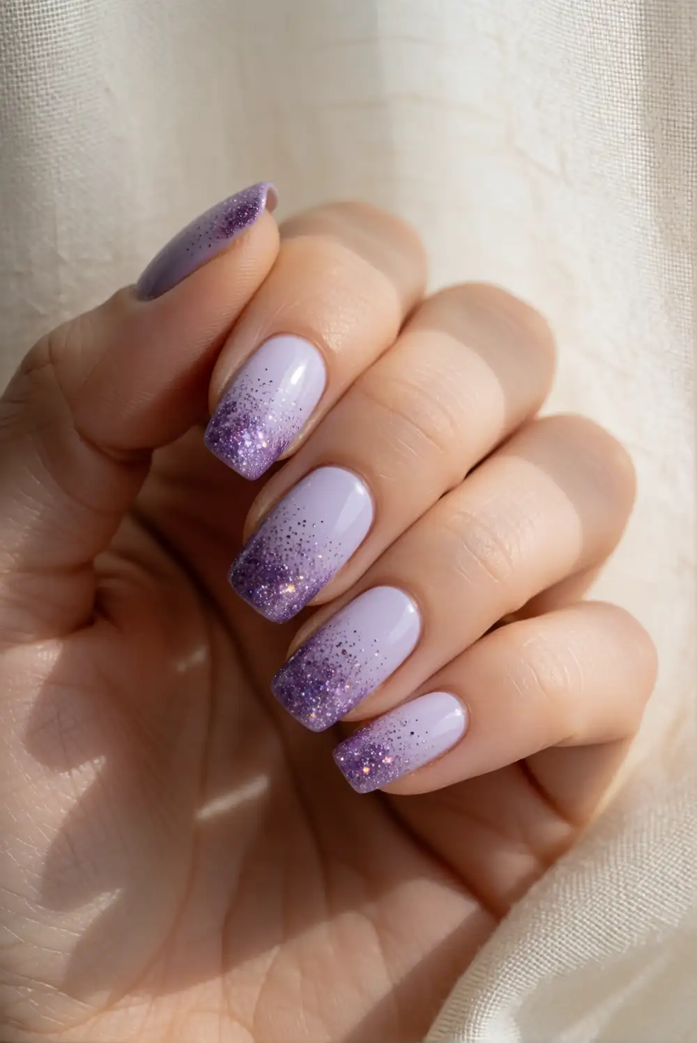 Purple Glitter Gradient Nails