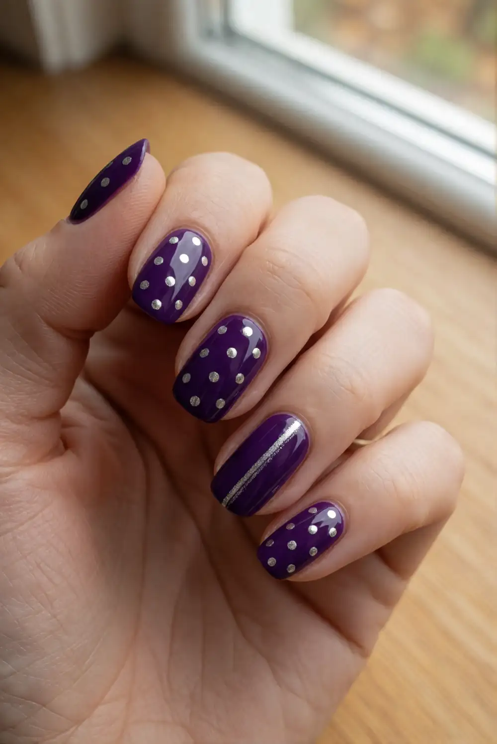 Purple Nails With Silver Dots