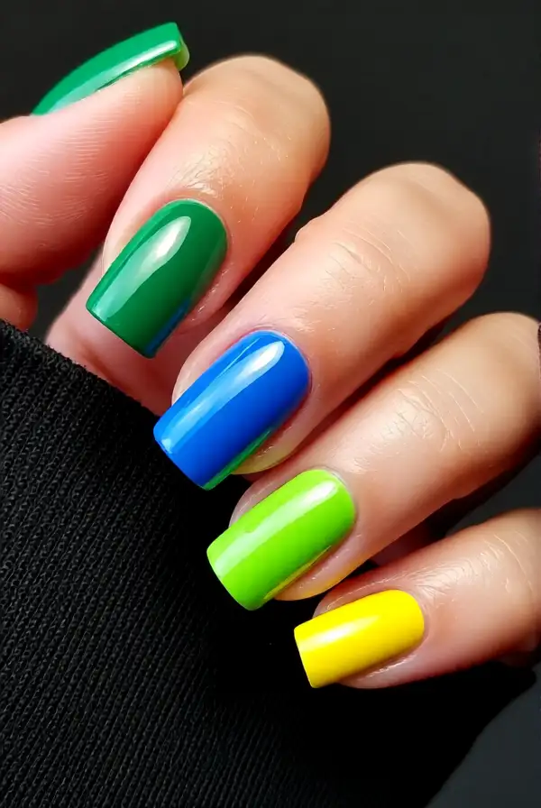 Rainbow Color Block Nails