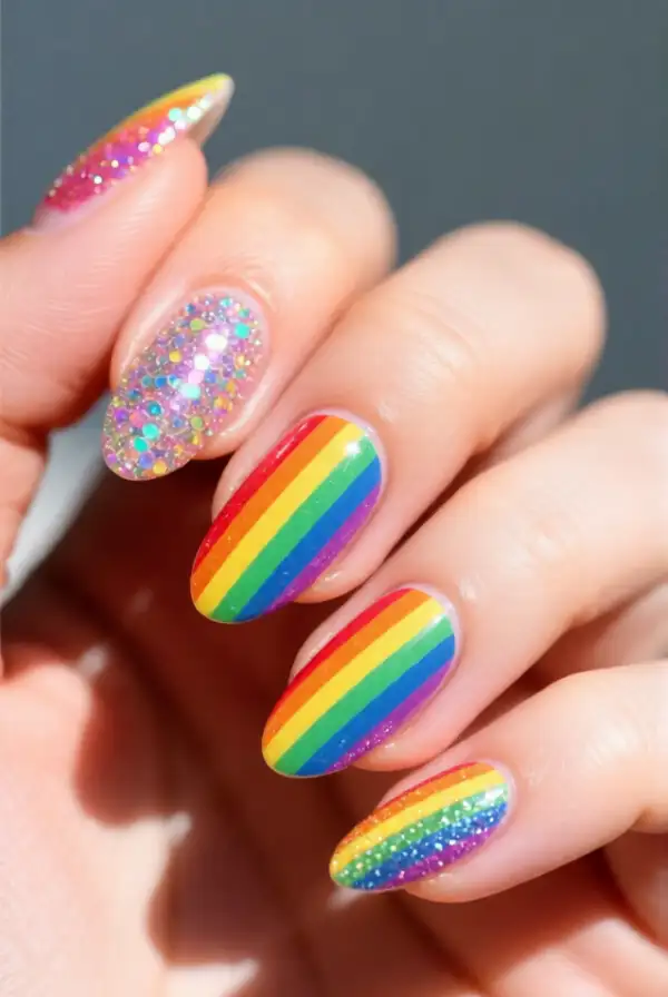 Rainbow Glitter Nails