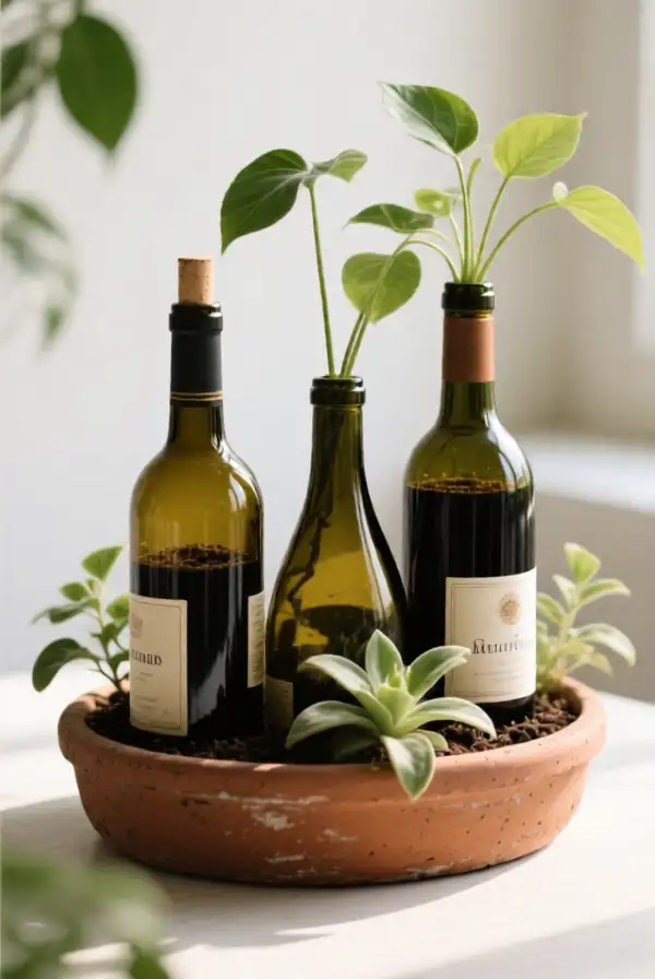 Recycled Wine Bottle Planters