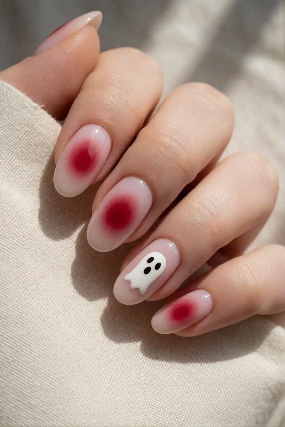 Red Aura Nails With a White Ghost