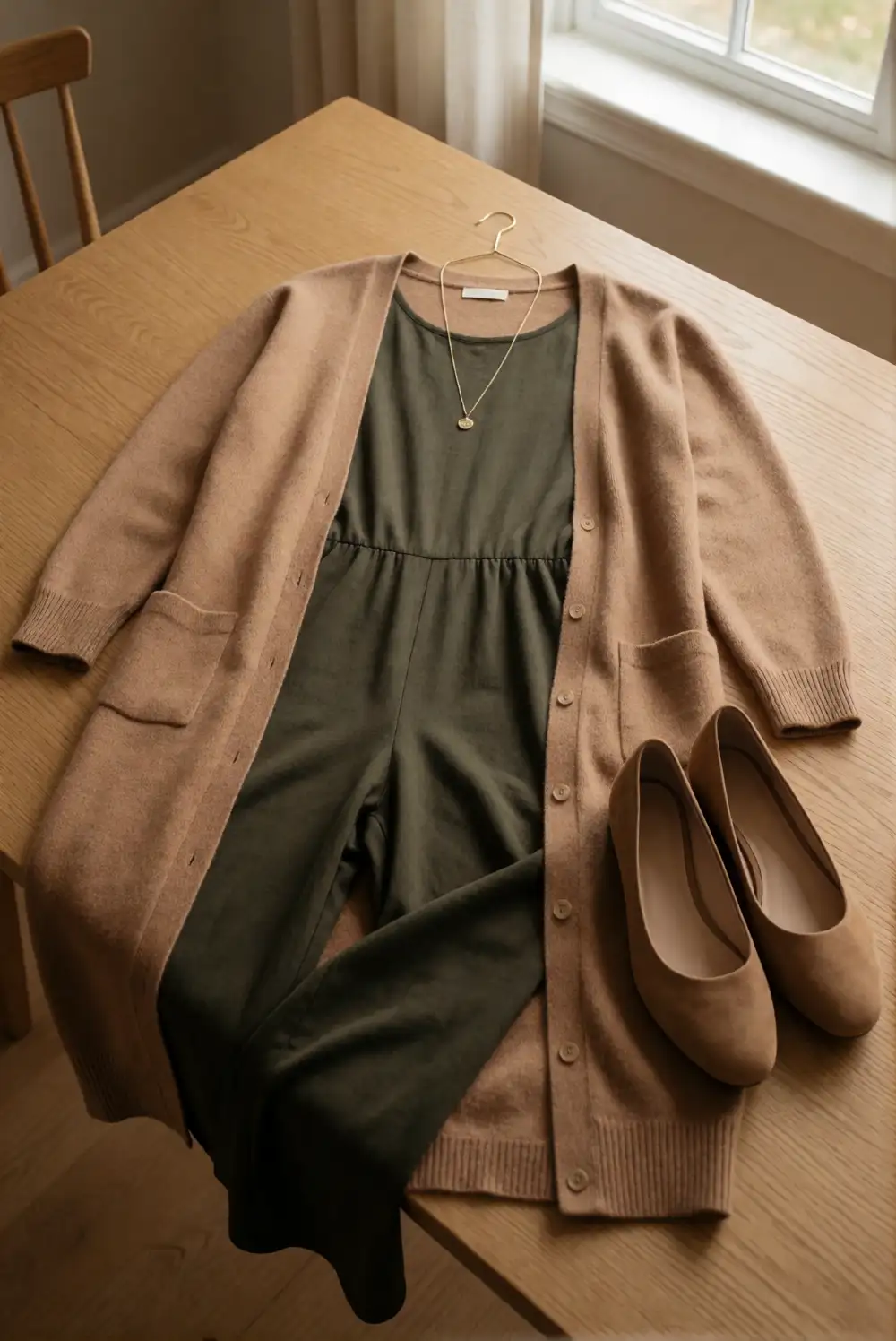 Relaxed Jumpsuit with a Soft Cardigan