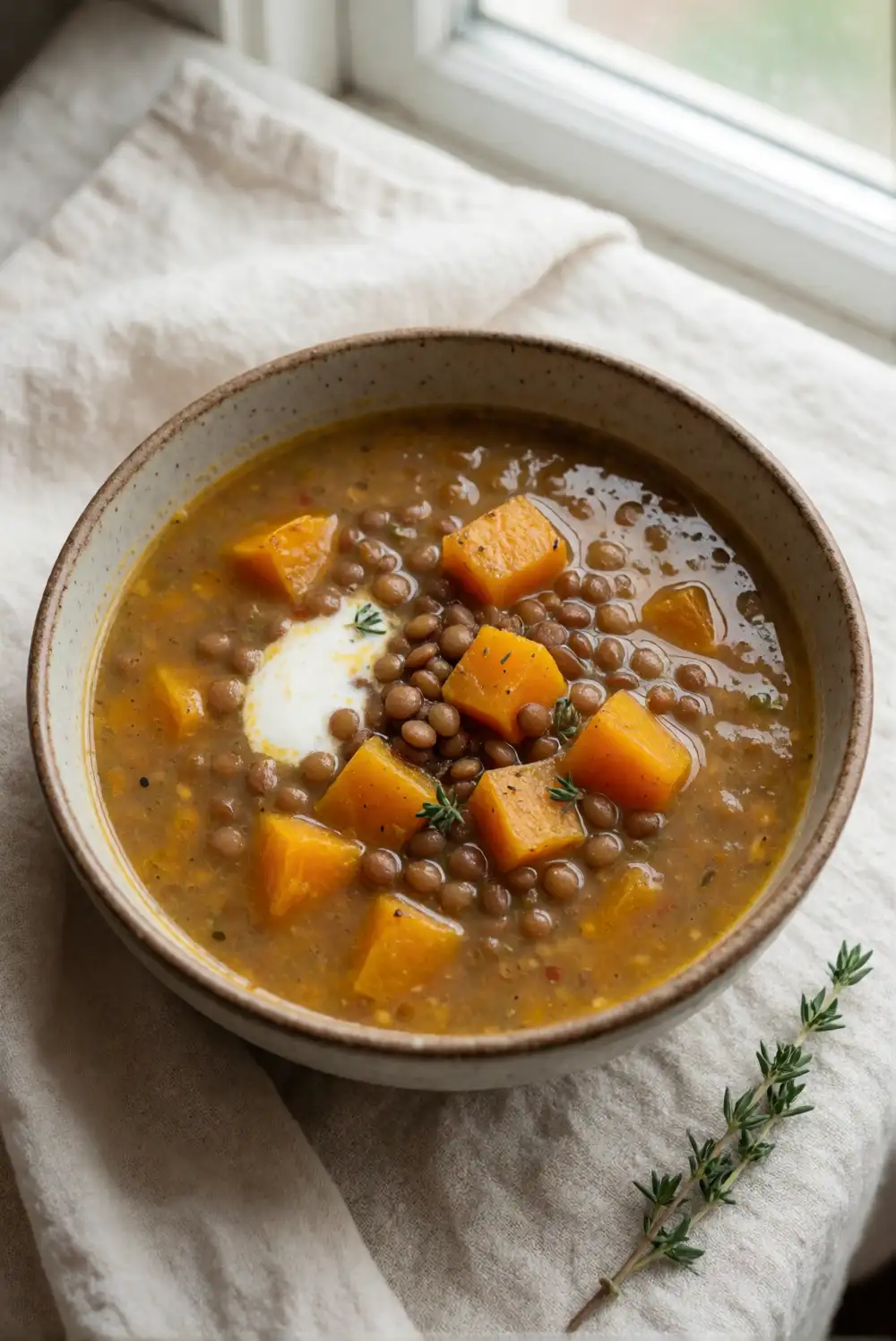 Roasted Butternut Squash and Lentil Soup
