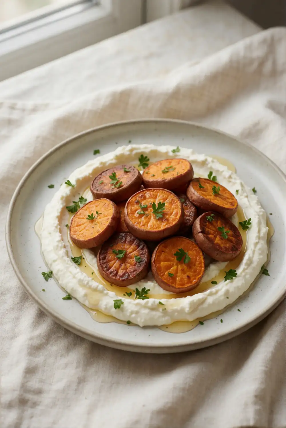 Roasted Sweet Potato Rounds With Whipped Feta