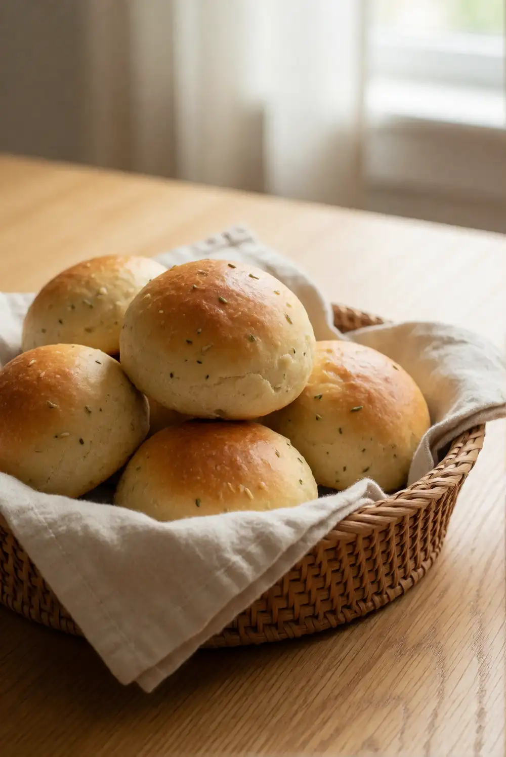 Rosemary Dinner Rolls in a Basket