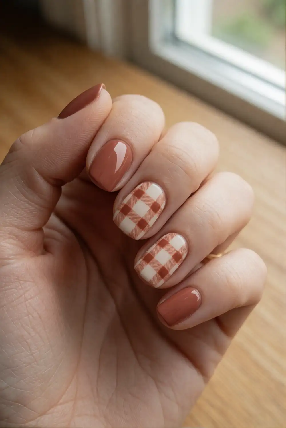 Rust-and-Cream Gingham Accent